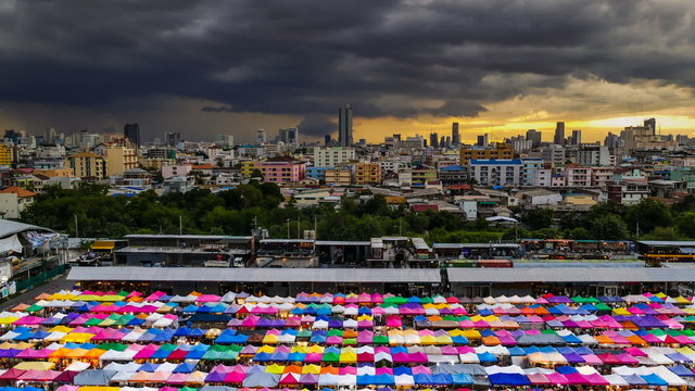 Night market with wind storm background at Bangkok, Thailand. Time Lapse.