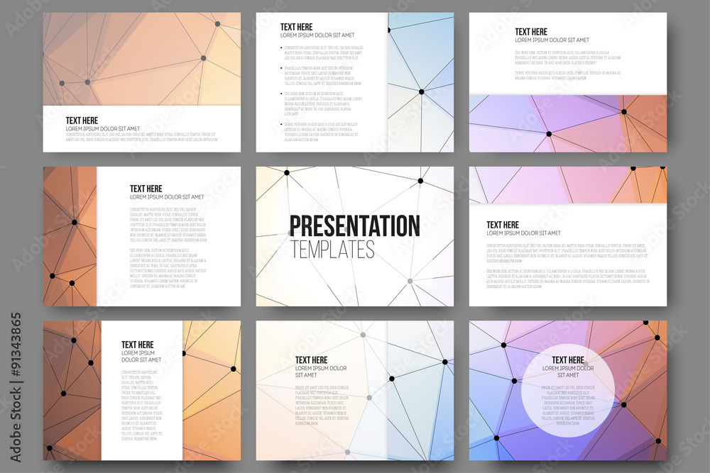 Poster set of 9 vector templates for presentation slides. abstract