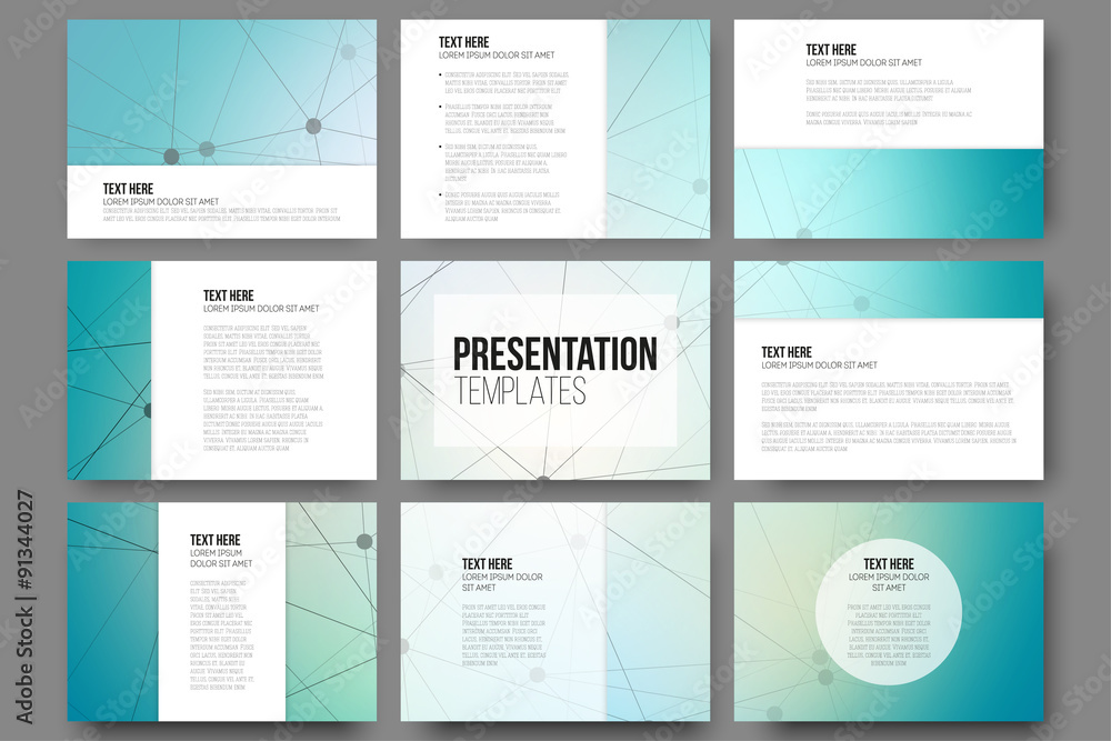 Poster set of 9 vector templates for presentation slides. molecule