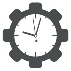 Icono plano engranaje con reloj gris