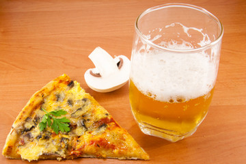 Pepperoni pizza and beer