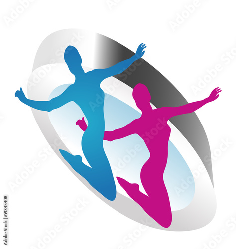 "two fitness ladies woman, blue, pink, logo, brand" Stockfotos und