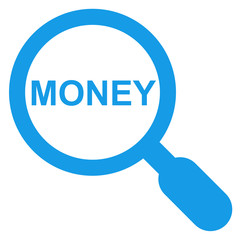 Icono texto MONEY lupa azul