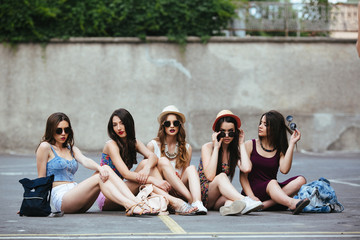 Five beautiful young girls relaxing