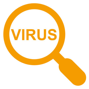 Icono texto VIRUS lupa naranja