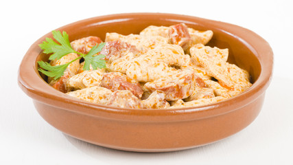 Chicken & Chorizo - Chicken and chorizo cooked in a paprika cream sauce.

