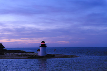 Brant Point Lighthouse, Nantucket, Cape Cod and the Islands, Massachusetts, USA at sunset blue hour
