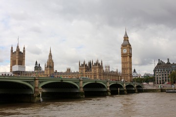 Fototapeta na wymiar View of London, England, Westminster Bridge, Palace and Big Ben