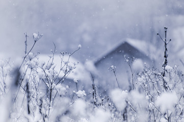 winter landscape with snow on rooftop