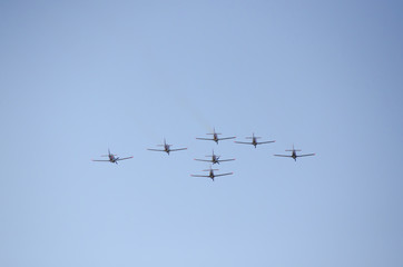 seven aerobatic wings close formation