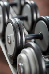Obraz na płótnie Canvas Dumbbells on the rack in the gym