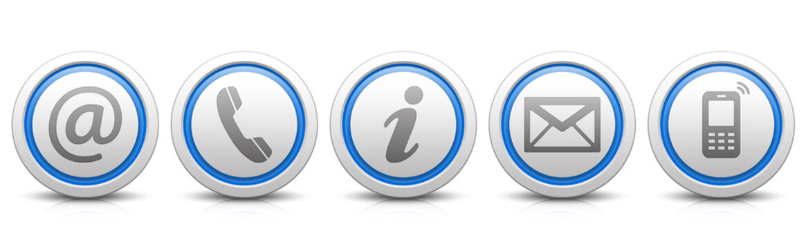 Contact Us – Set of light gray buttons with reflection & blue