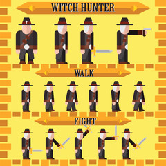 flat halloween game character for design witch hunter