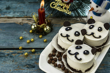 Christmas cake on a wooden board