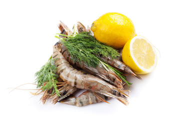 Fresh raw tiger prawns and spices