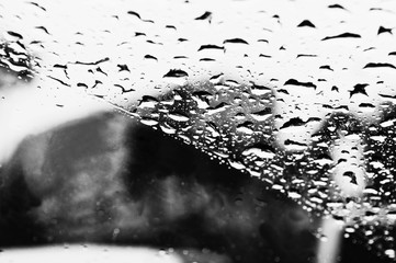 The windshield of the car in water drops