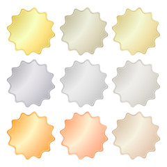 Blank glossy vector stickers in gold, red gold, platinum, silver, bronze, copper, aluminum. Which can be used as a coin, labels, buttons