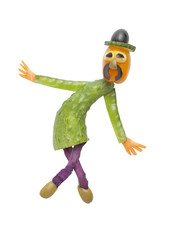 Funny man in hat made of vegetables