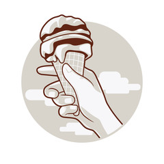 An ice cream cone on hold by hand
