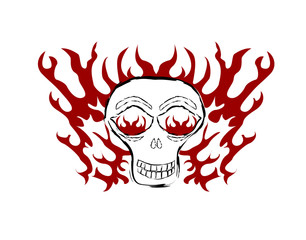 Skull with red flames