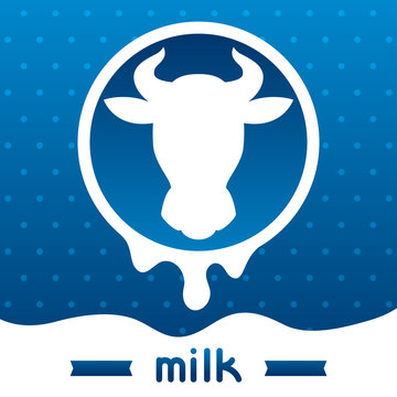 Cow head emblem design on wave of milk background