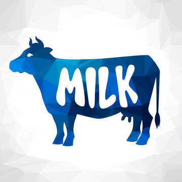 Cow and milk emblem design on polygon background