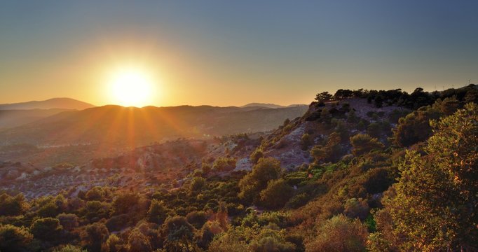 Sunset in mountains.