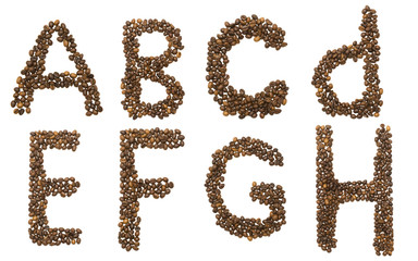 letters A - H of coffee beans