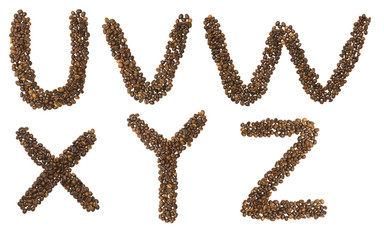 letters U - Z of coffee beans