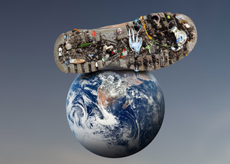 Dirty shoes is on planet Earth theme pollution
