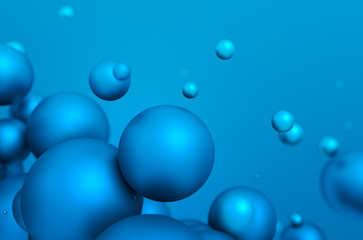 Abstract 3D Rendering of Flying Spheres.