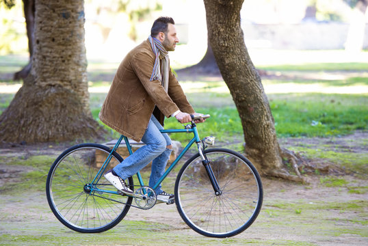 Man riding in bike for the park