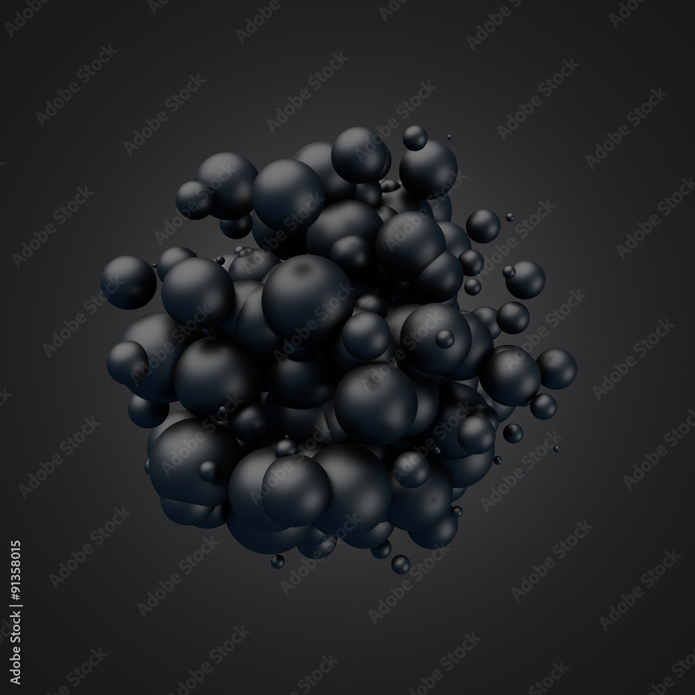 Poster abstract 3d rendering of flying spheres.