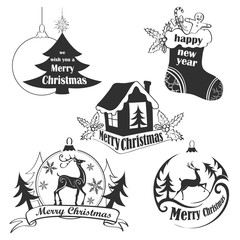 Christmas Retro Icons, Elements And Illustrations Set