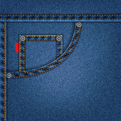jeans blue texture with pocket denim background. stock vector illustration eps10