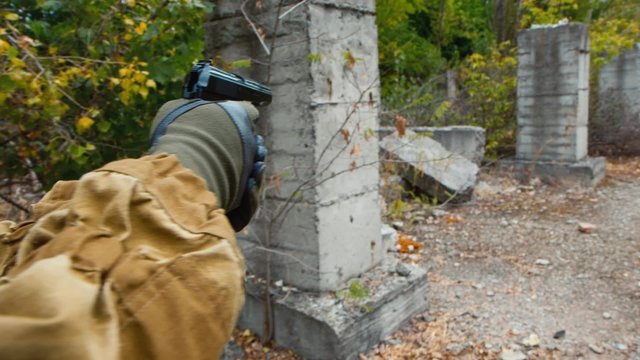 Shooting from a pneumatic gun rear view