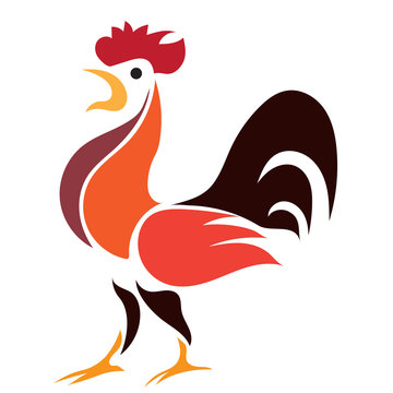 Rooster / Rooster from profile in black, red, orange and white colors