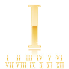 Roman numerals set. Golden numerals. Gold glossy One 1 