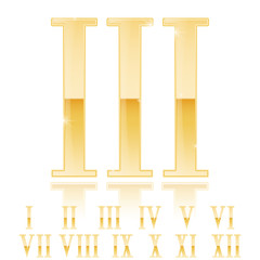 Roman numerals set. Golden numerals. Gold glossy Three 3 . 