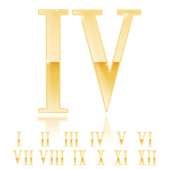 Roman numerals set. Golden numerals. Gold glossy Four 4 .