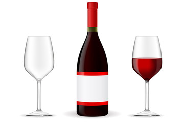 Red wine with glass and blank label. 