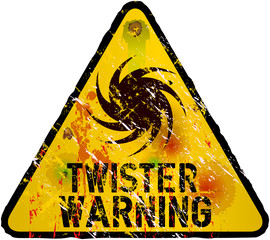 tornado or twister warning sign, heavy weathered, vector eps 10