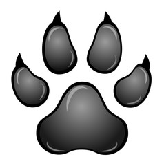Black animal paw print isolated on white, vector illustration