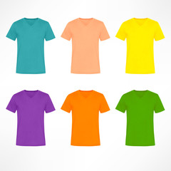 Colorful V Neck plain shirt sets