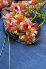 mussels vinaigrette on board