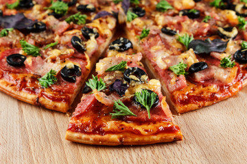 Pizza on a wooden board