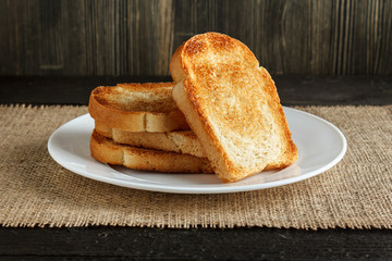 Plate with toasts close-up