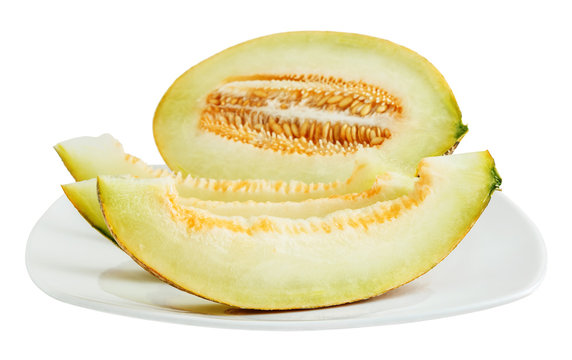 Sliced melon in a white plate