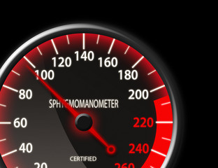 Tachometer-like sphygmomanometer on black background