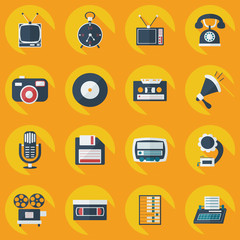 Flat concept, set modern design with shadow retro technology